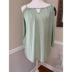 NWT Michael Stars Cold Shoulder Shirt One Size Brooklyn Jersey Green Reversible